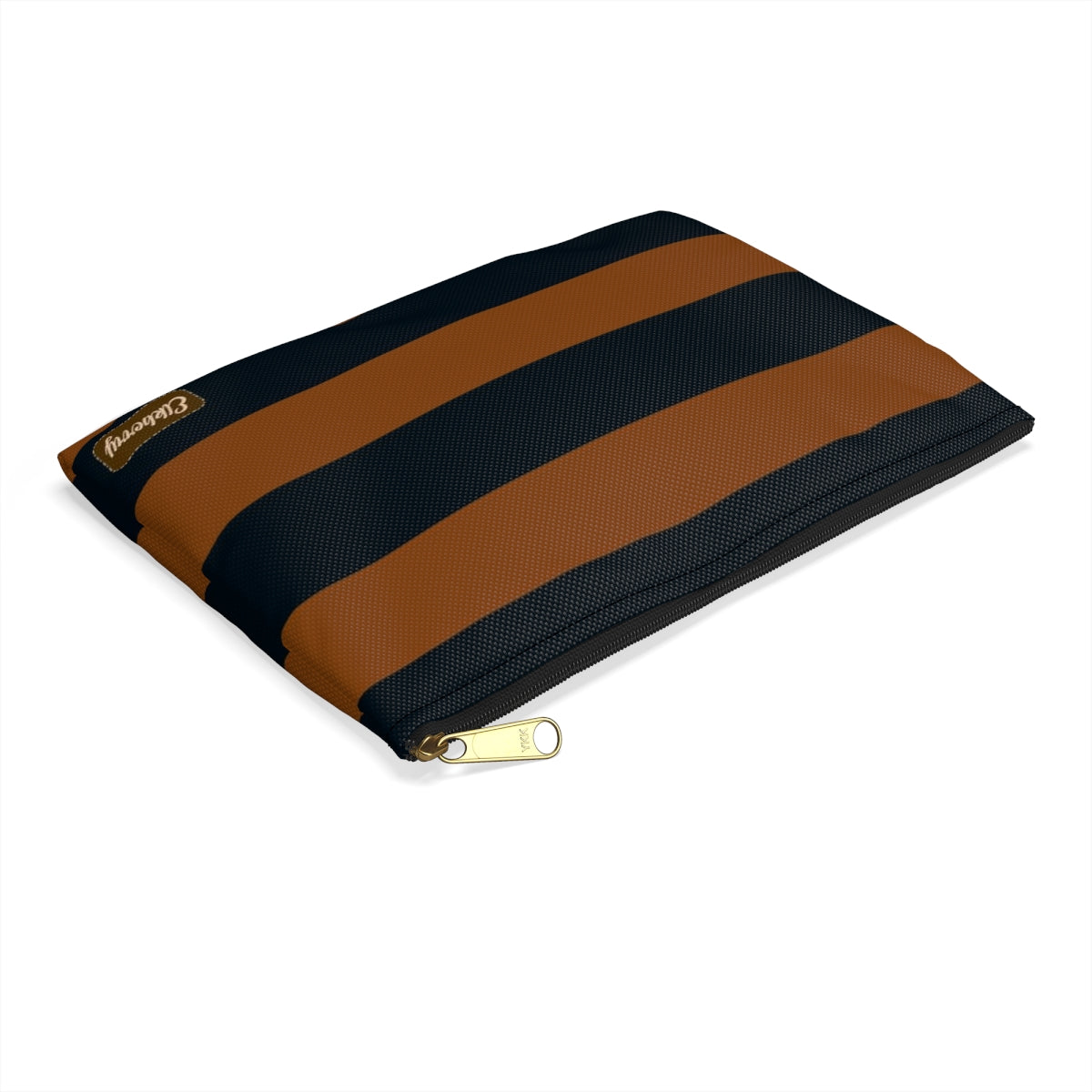 Flat Zipper Pouch - Pumpkin/Navy Stripes