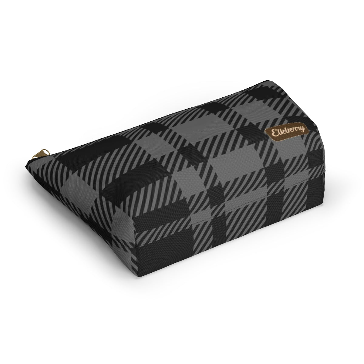Big Bottom Zipper Pouch - Gray Buffalo Check, Gray Plaid