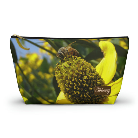 Big Bottom Zipper Pouch - Bee on Yellow Coneflower