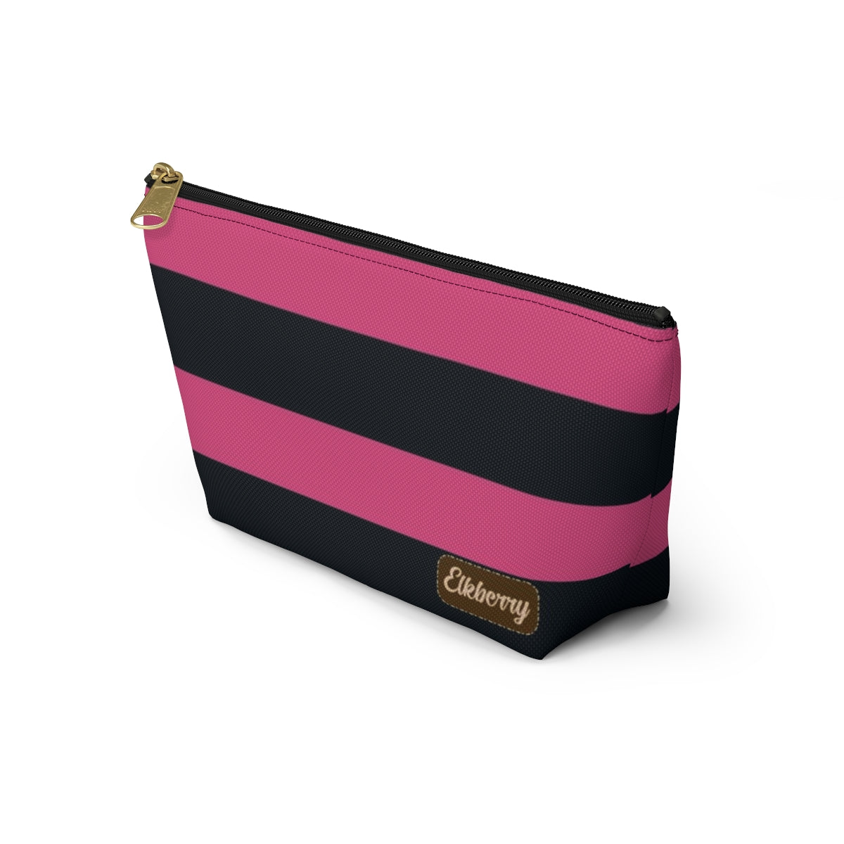 Big Bottom Zipper Pouch - Hot Pink/Navy Stripes