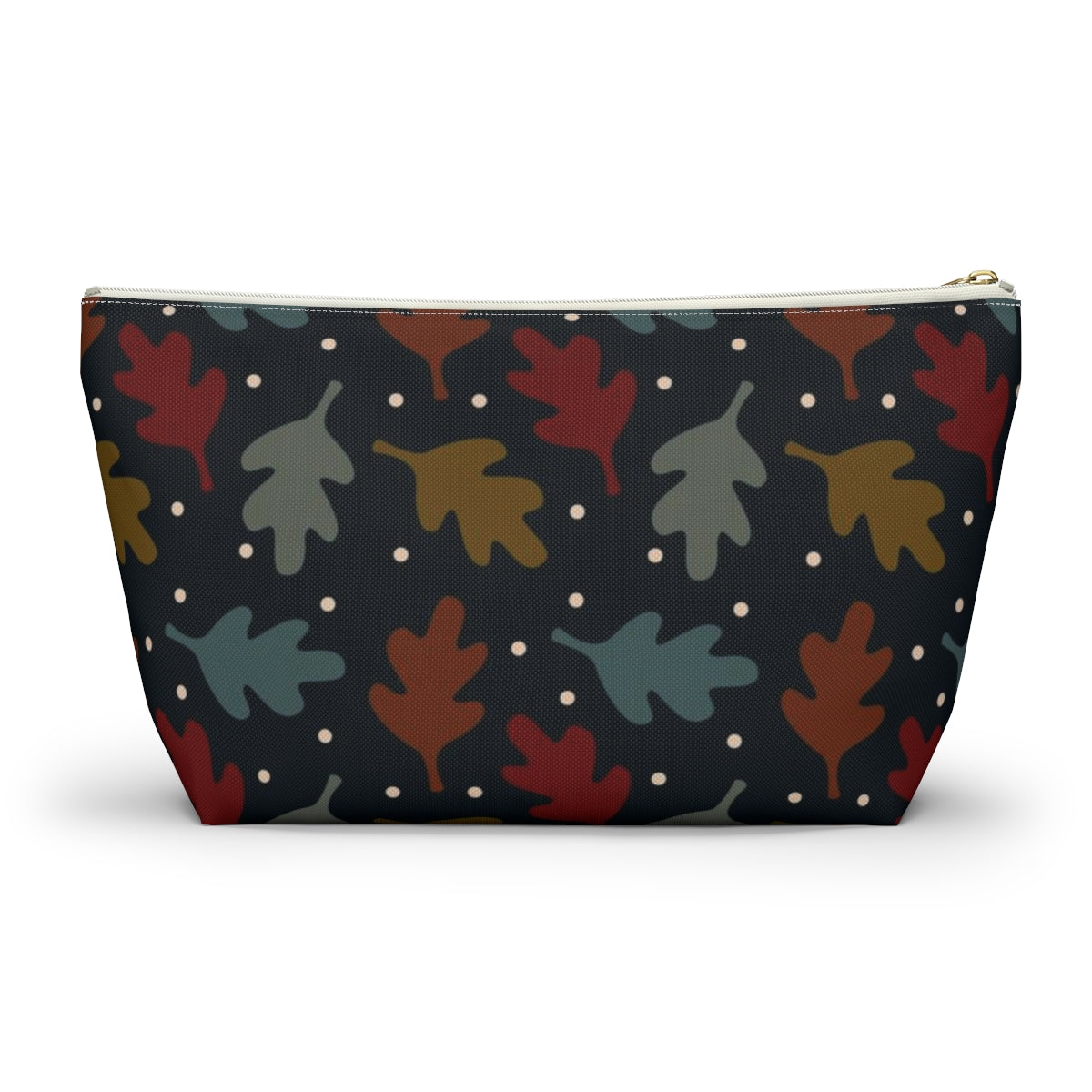 Big Bottom Zipper Pouch - Fall Leaves on Navy