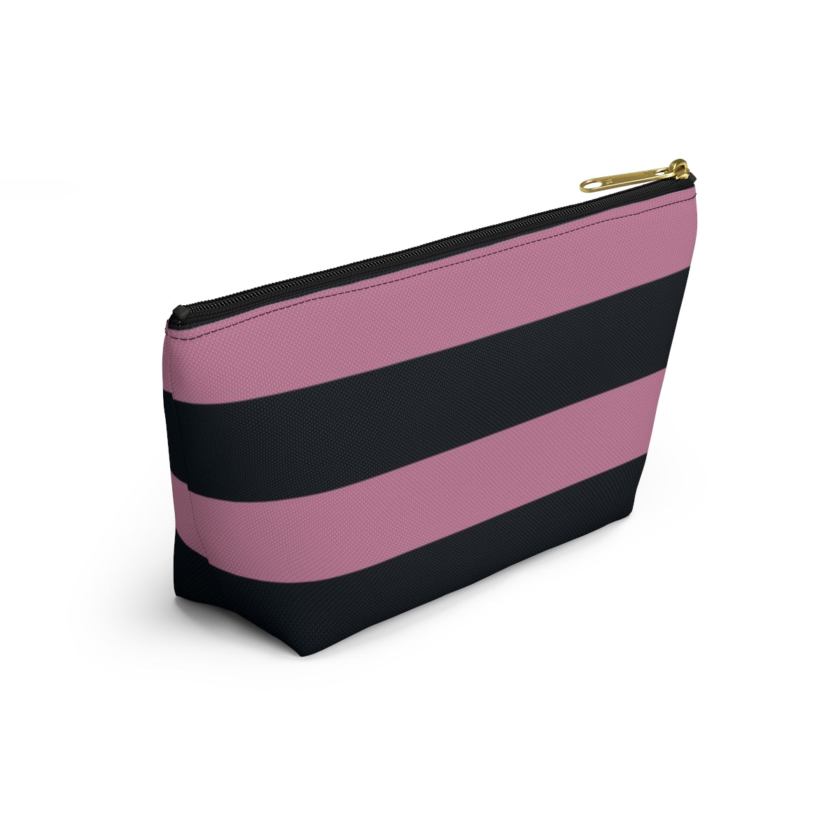 Big Bottom Zipper Pouch - Dusty Rose Pink/Navy Stripes