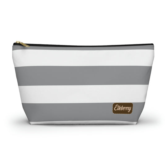 Big Bottom Zipper Pouch - Ash Gray/White Stripes