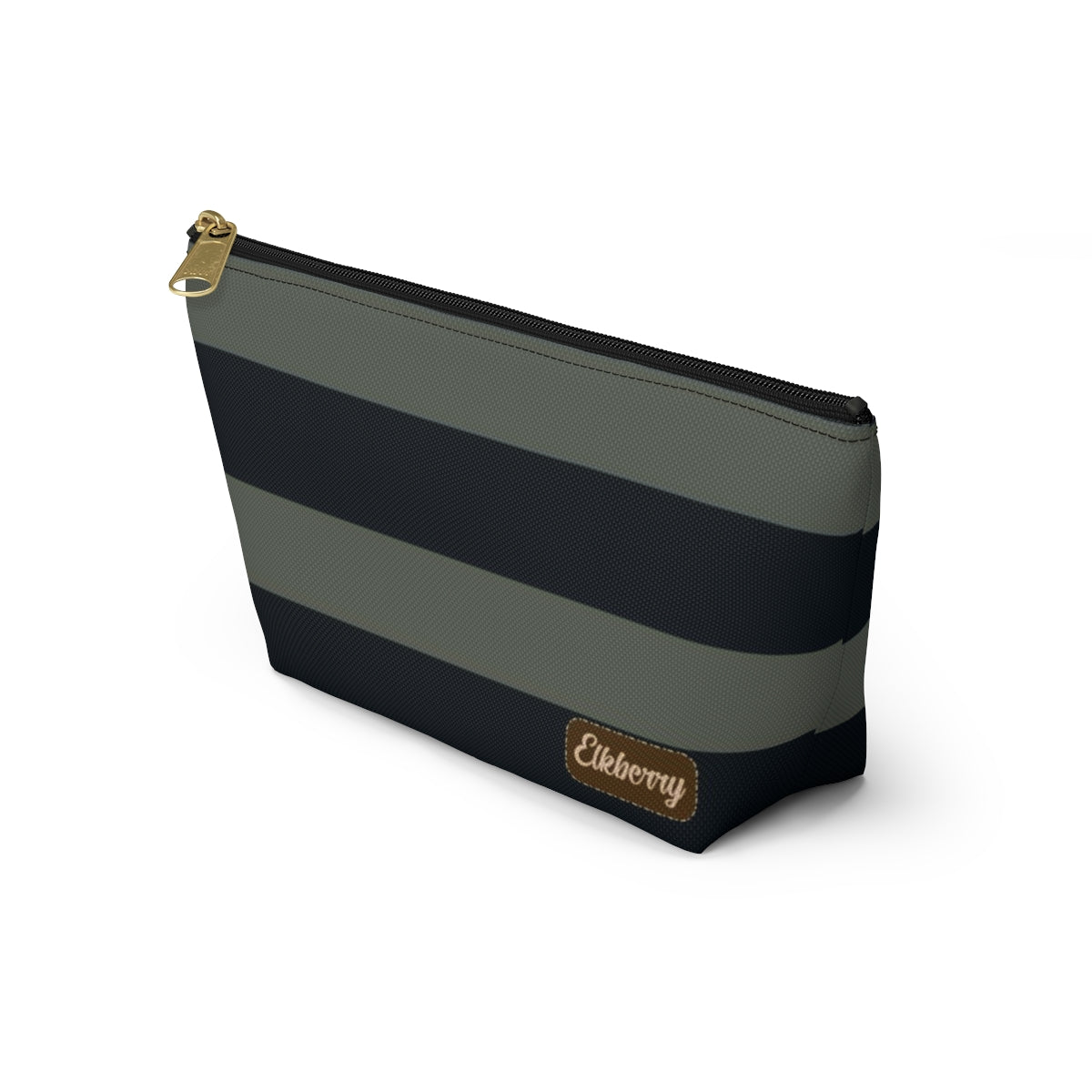 Big Bottom Zipper Pouch - Sage/Navy Stripes