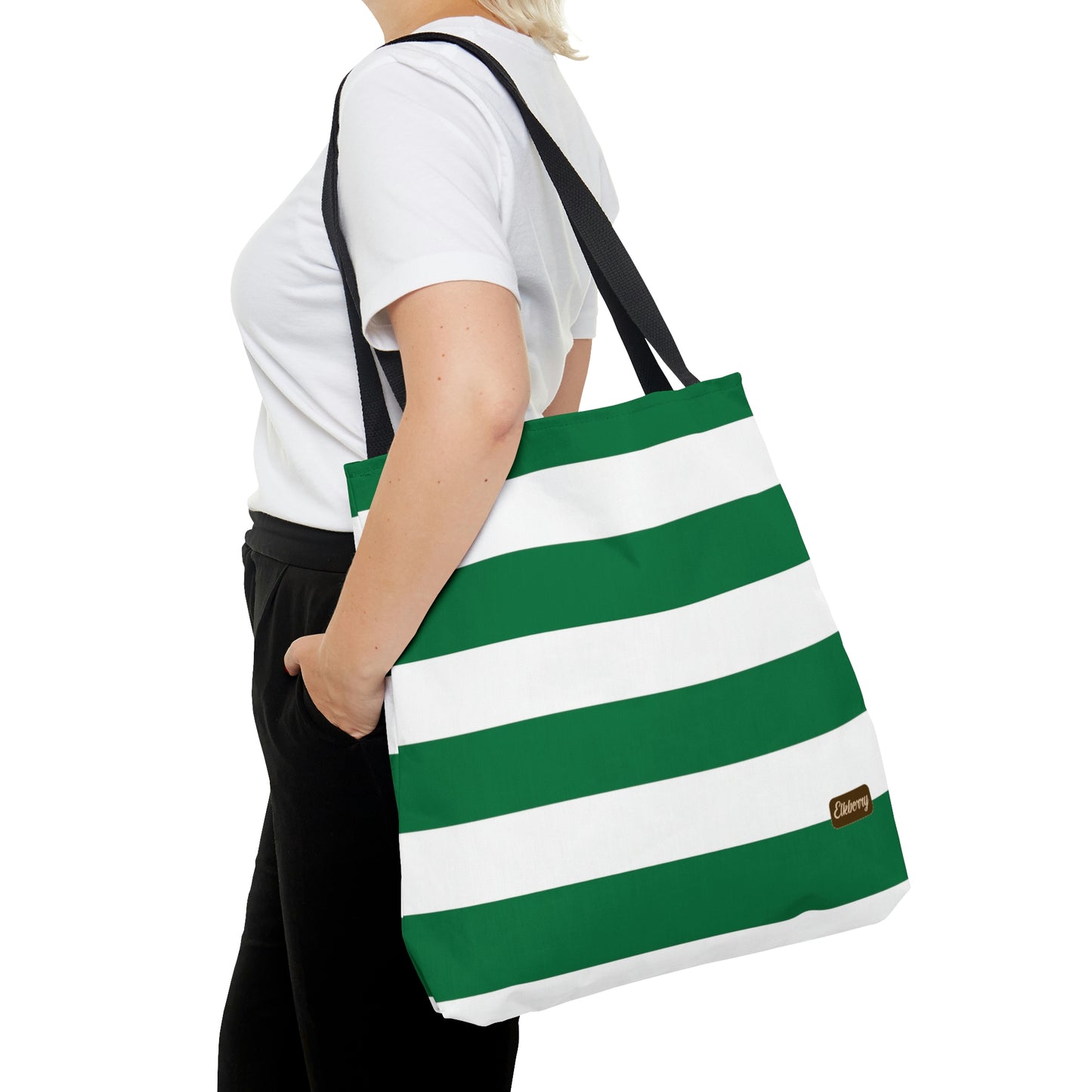 Lightweight Tote Bag - Kelly Green/White Stripes