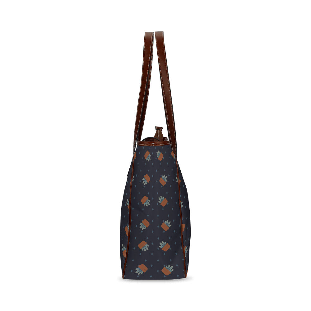Little Plants - Navy Classic Tote Handbag