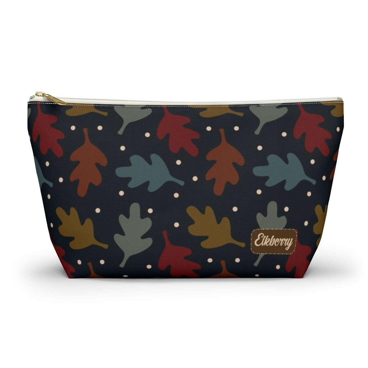 Big Bottom Zipper Pouch - Fall Leaves on Navy