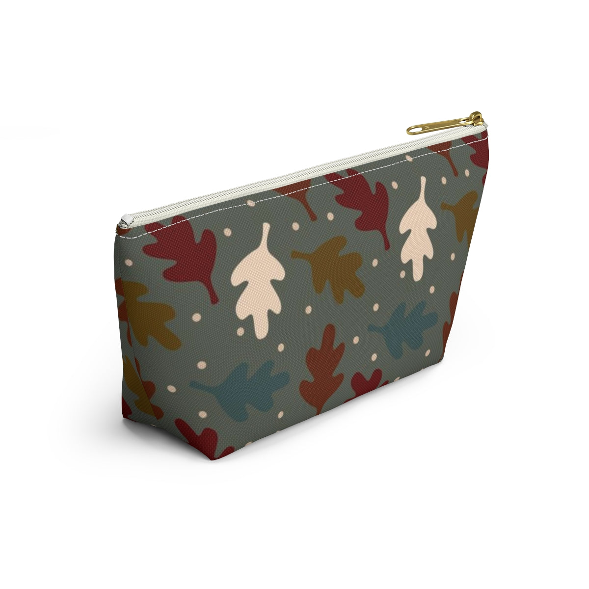 Big Bottom Zipper Pouch - Fall Leaves on Sage