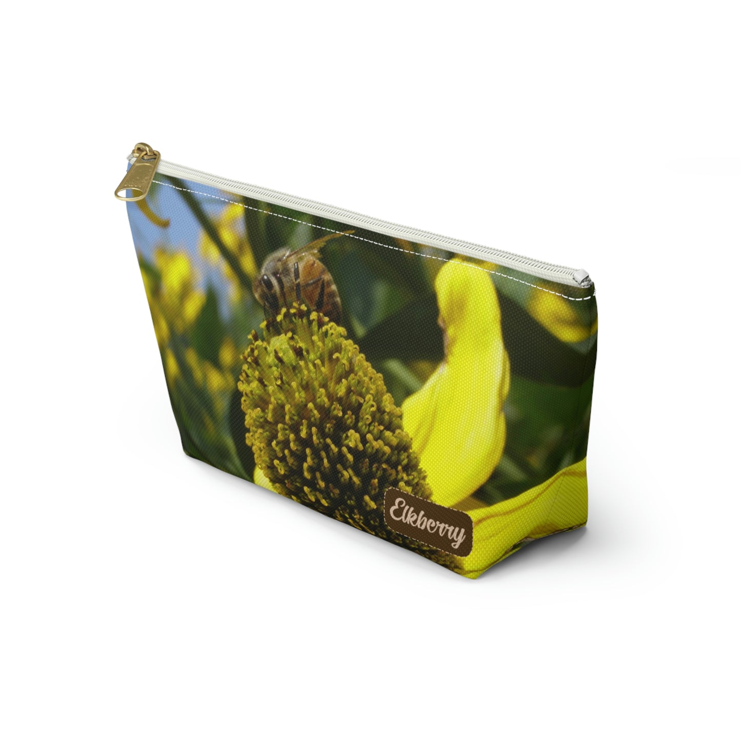 Big Bottom Zipper Pouch - Bee on Yellow Coneflower
