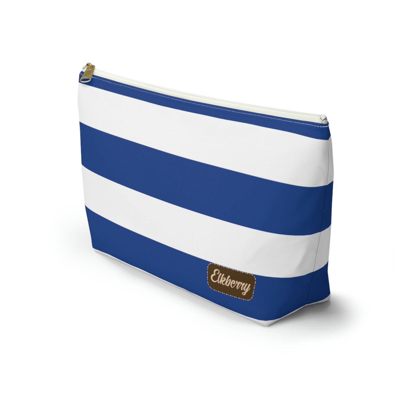Big Bottom Zipper Pouch - True Blue/White Stripes