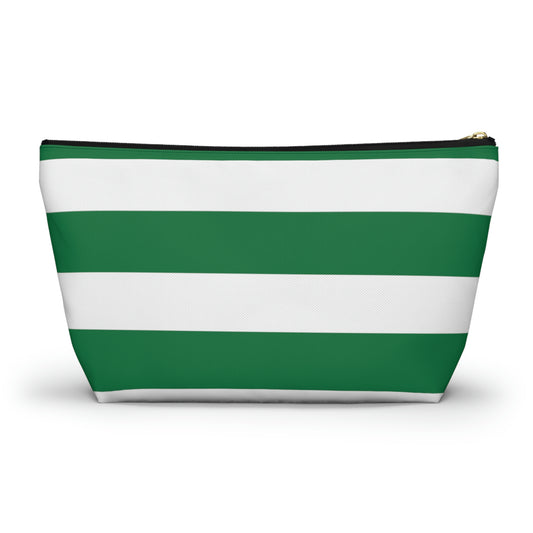 Big Bottom Zipper Pouch - Kelly Green/White Stripes