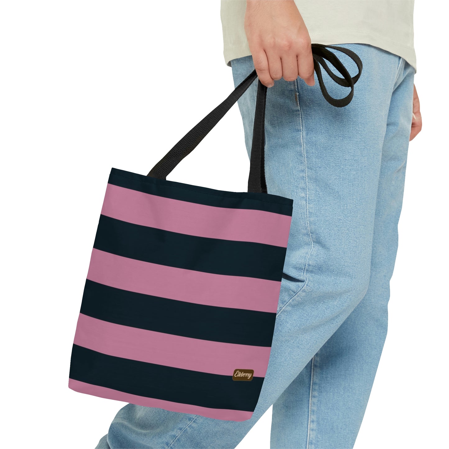 Lightweight Tote Bag - Dusty Rose Pink/Navy Stripes