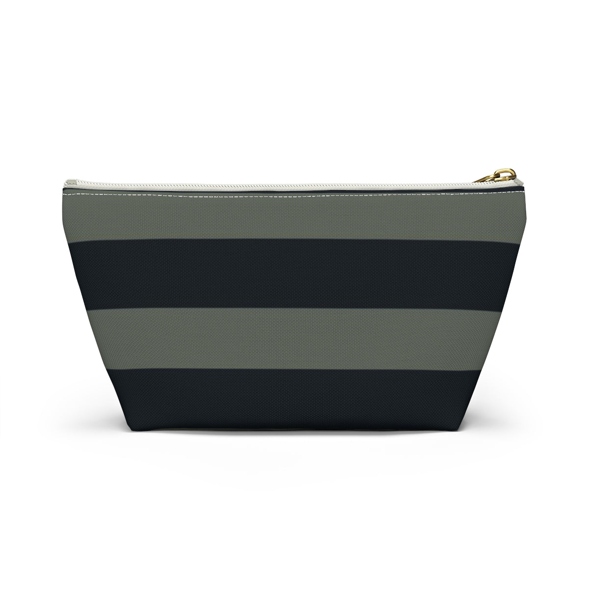 Big Bottom Zipper Pouch - Sage/Navy Stripes