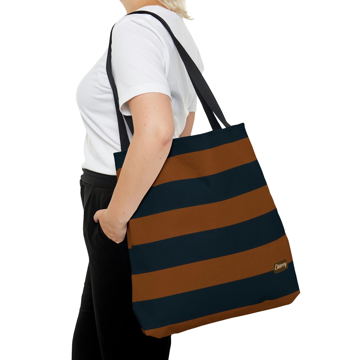 Lightweight Tote Bag - Pumpkin/Navy Stripes