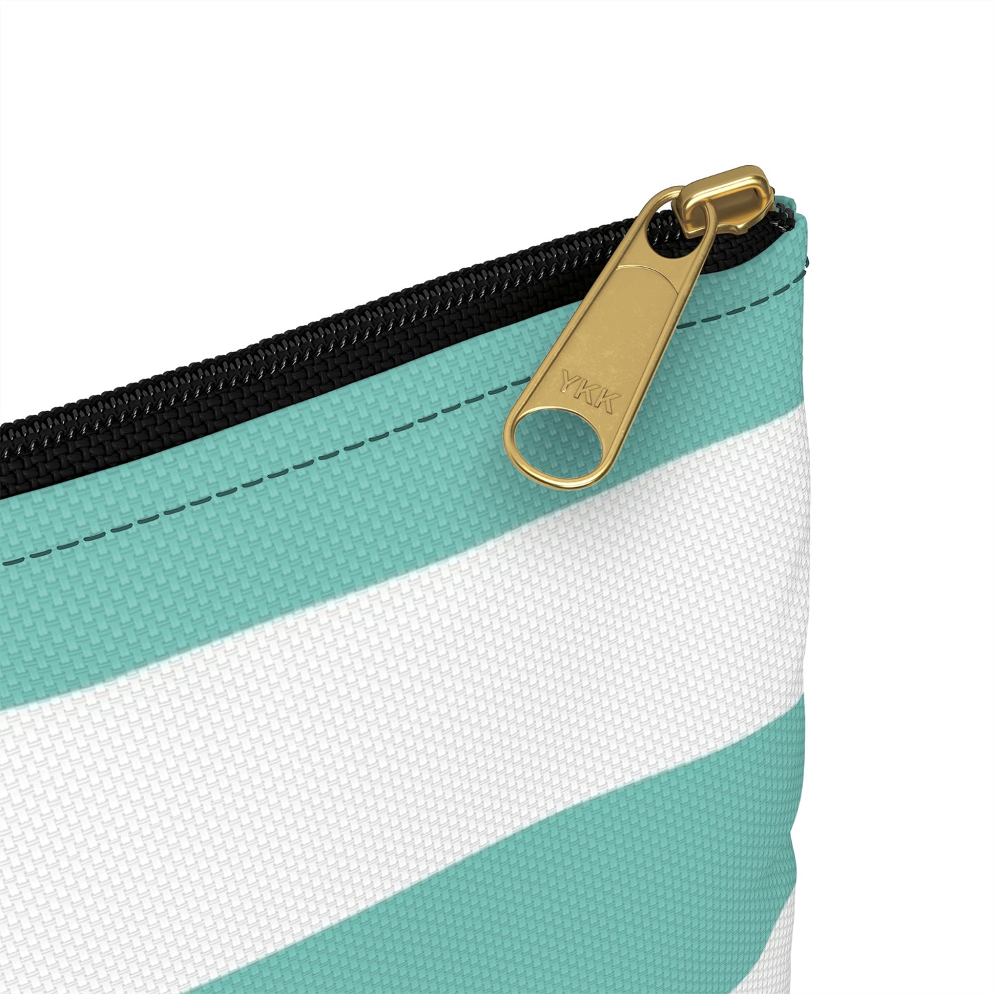 Flat Zipper Pouch - Aqua/White Stripes