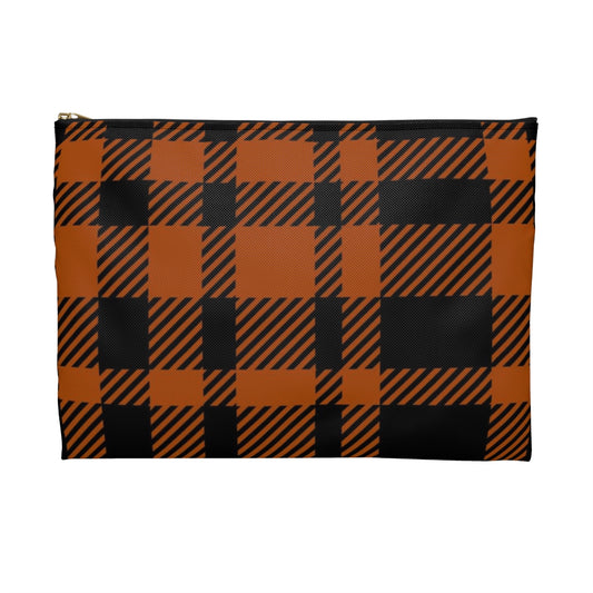 Flat Zipper Pouch - Orange Buffalo Check, Orange Plaid