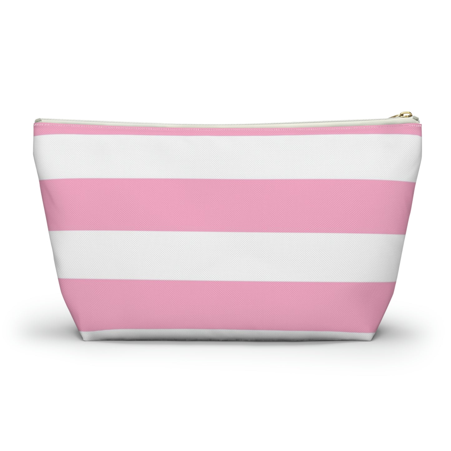 Big Bottom Zipper Pouch - Baby Pink/White Stripes