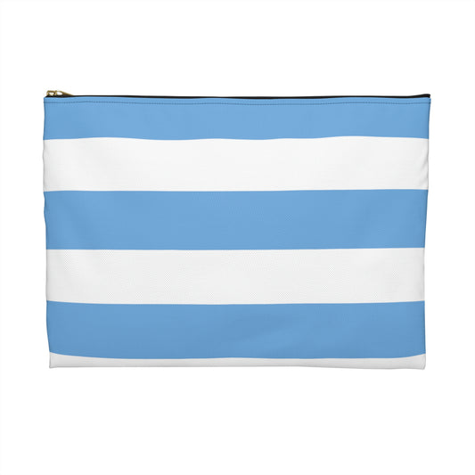 Flat Zipper Pouch - Light Blue/White Stripes