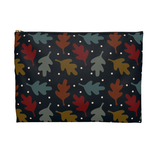 Flat Zipper Pouch - Fall Leaves on Navy