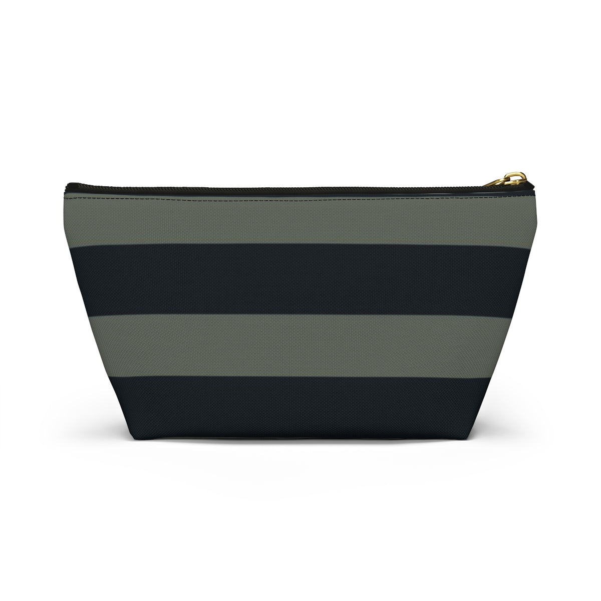 Big Bottom Zipper Pouch - Sage/Navy Stripes