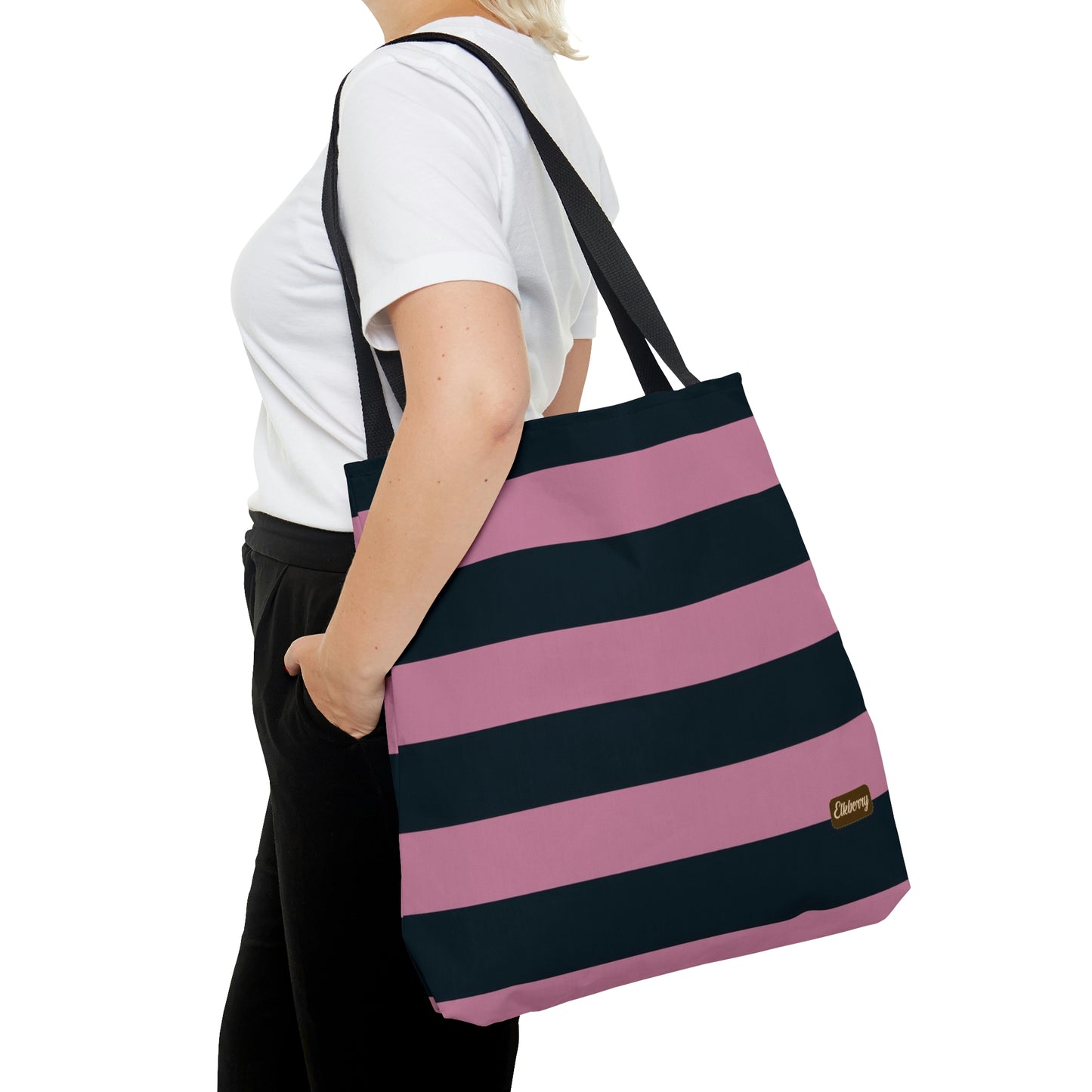 Lightweight Tote Bag - Dusty Rose Pink/Navy Stripes