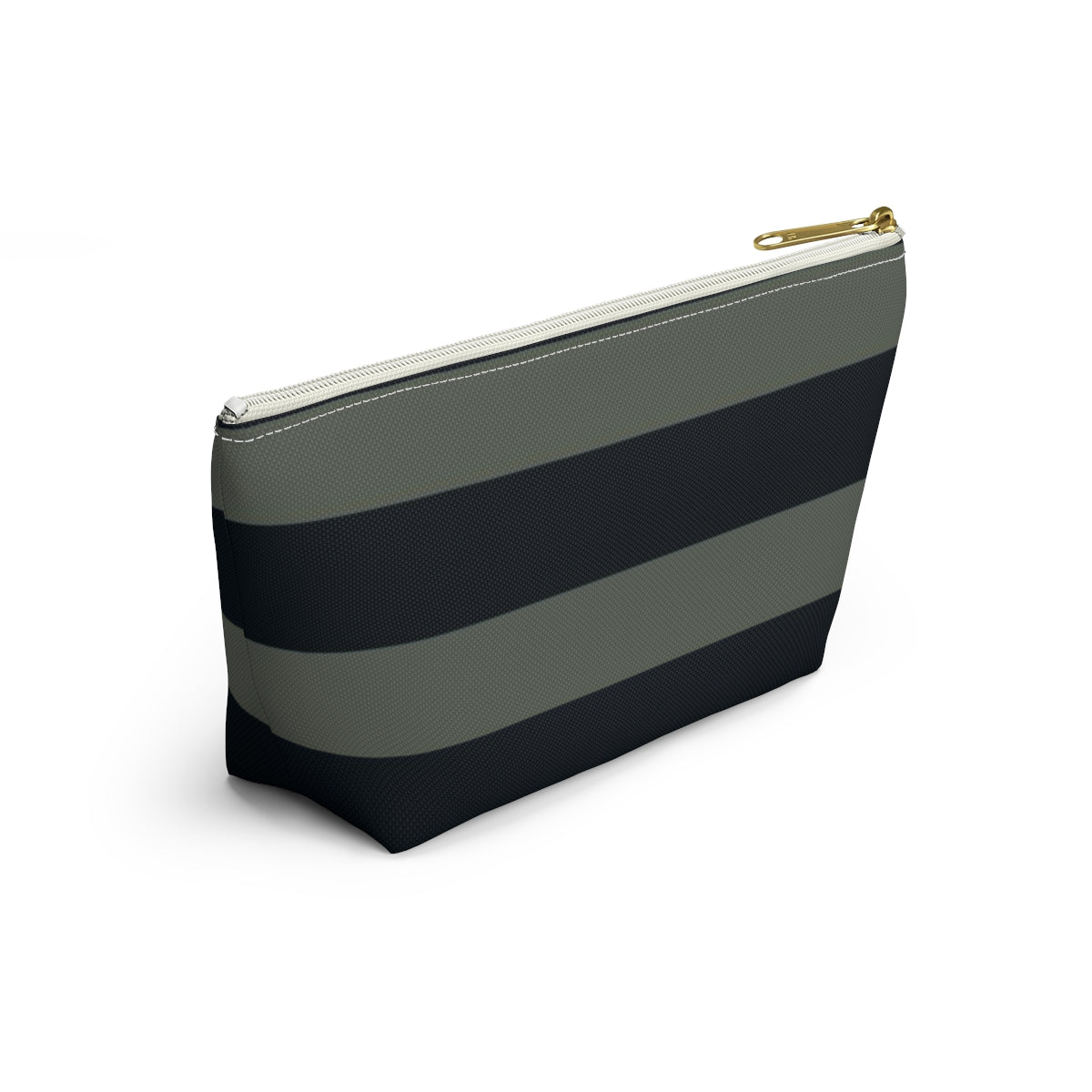 Big Bottom Zipper Pouch - Sage/Navy Stripes