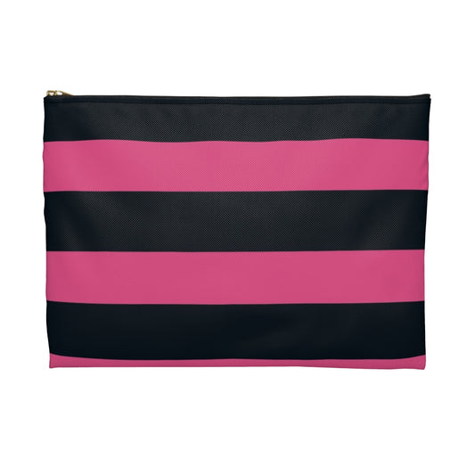 Flat Zipper Pouch - Hot Pink/Navy Stripes