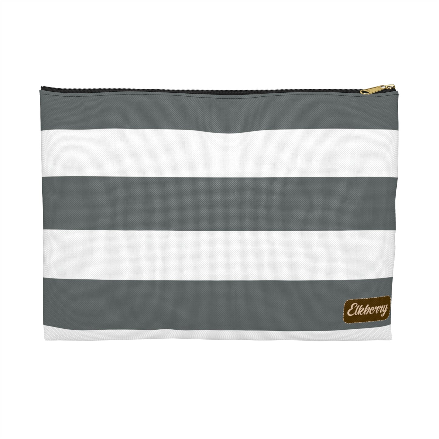 Flat Zipper Pouch - Charcoal Gray/White Stripes