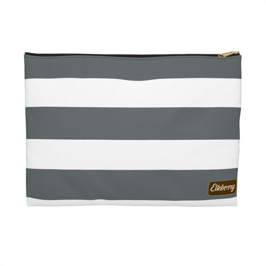 Flat Zipper Pouch - Charcoal Gray/White Stripes