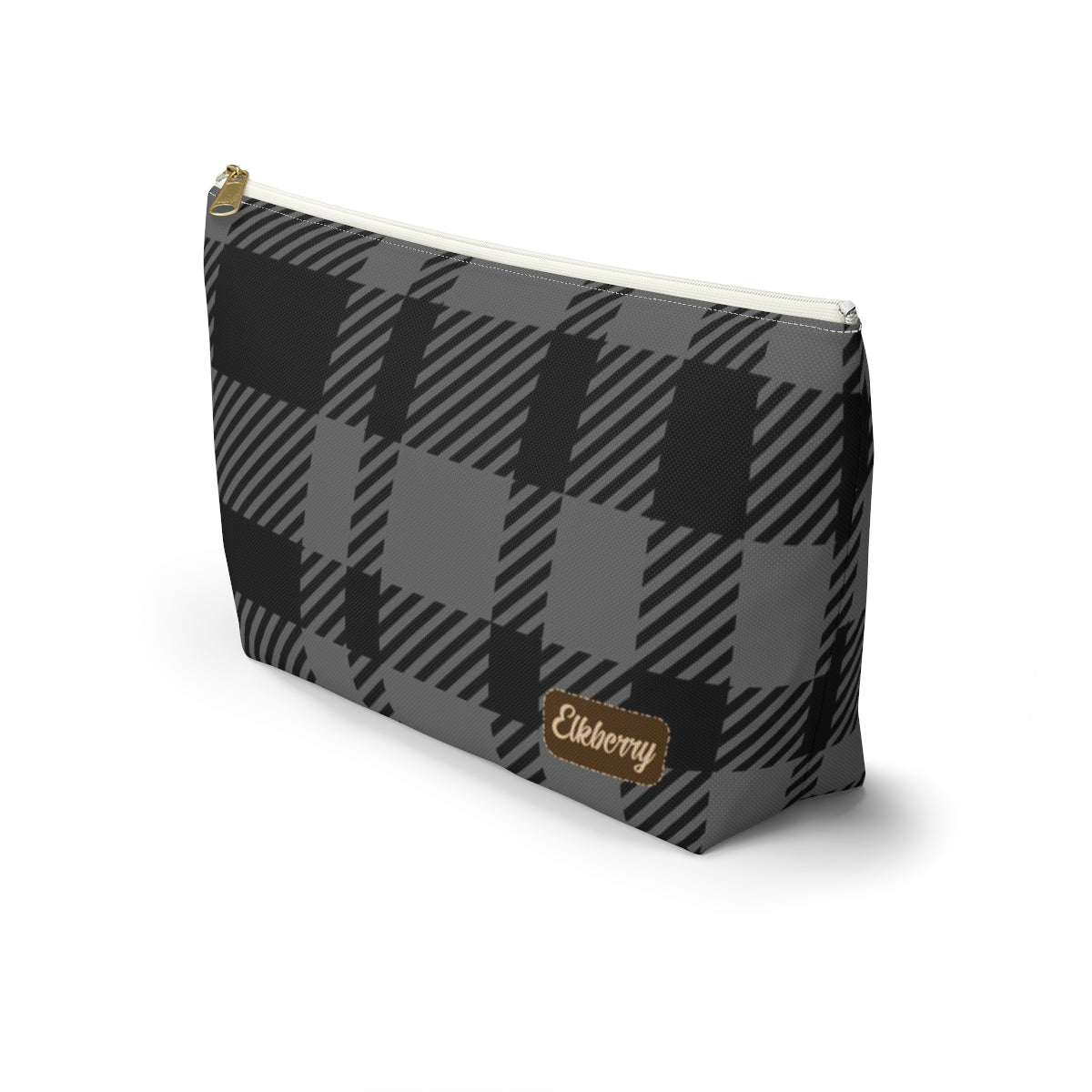 Big Bottom Zipper Pouch - Gray Buffalo Check, Gray Plaid
