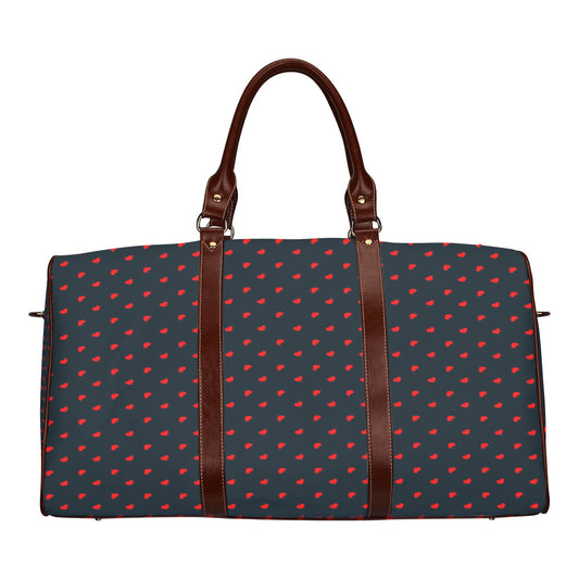 Red Hearts on Navy Waterproof Travel Bag (Small)