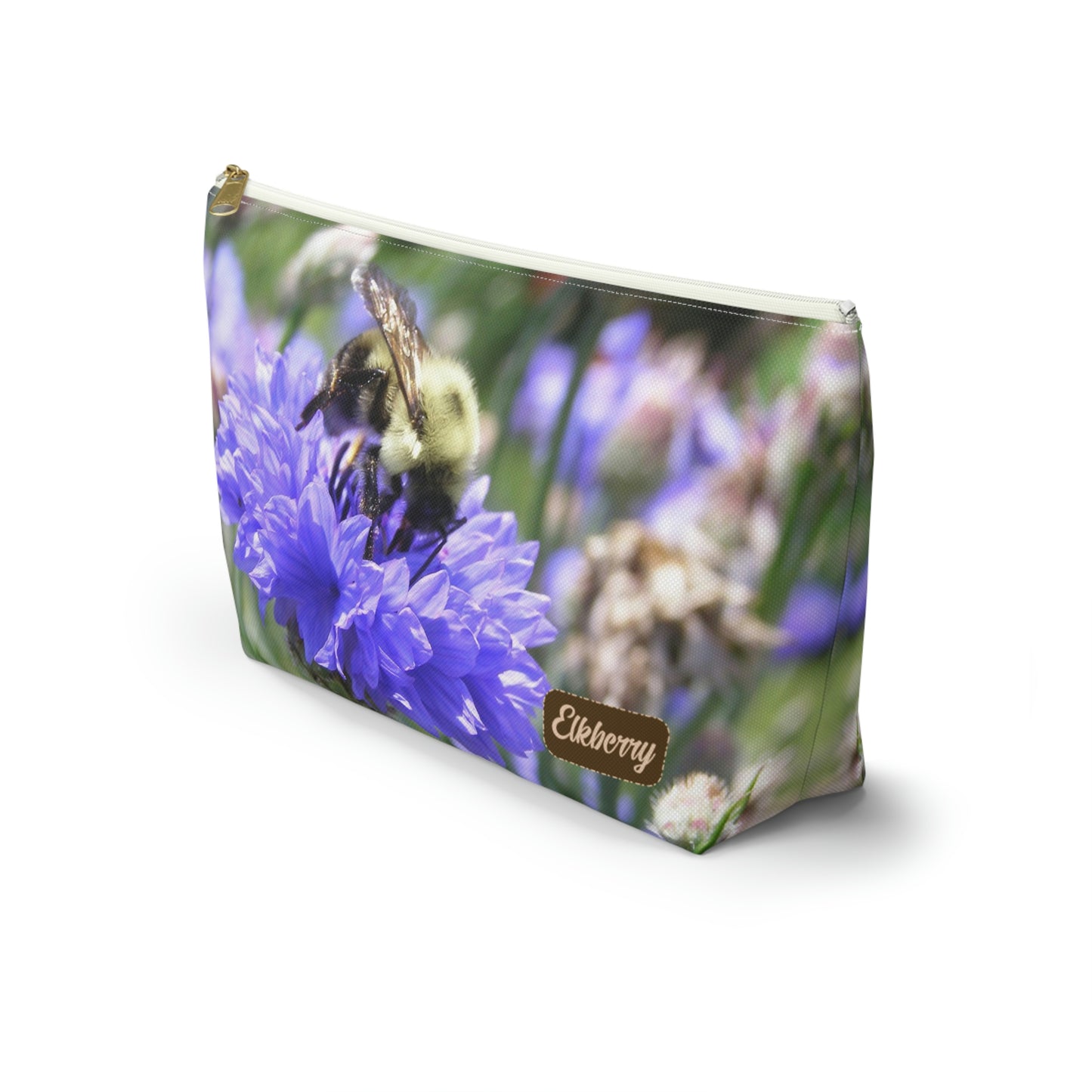 Big Bottom Zipper Pouch - Bee on Bachelor's Button