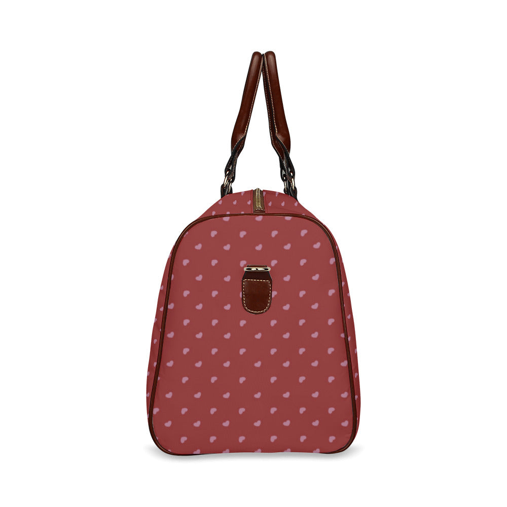 Pink Hearts on Red Waterproof Travel Bag (Large)