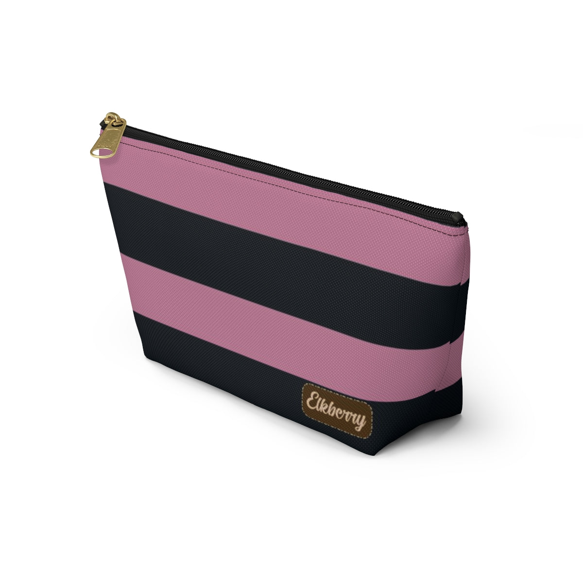 Big Bottom Zipper Pouch - Dusty Rose Pink/Navy Stripes