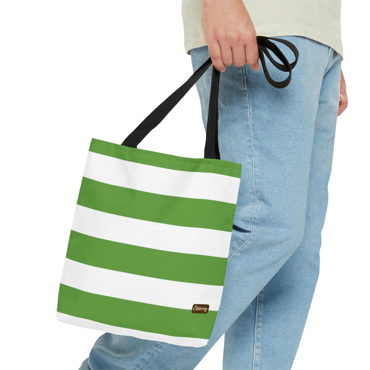 Lightweight Tote Bag - Lime Green/White Stripes