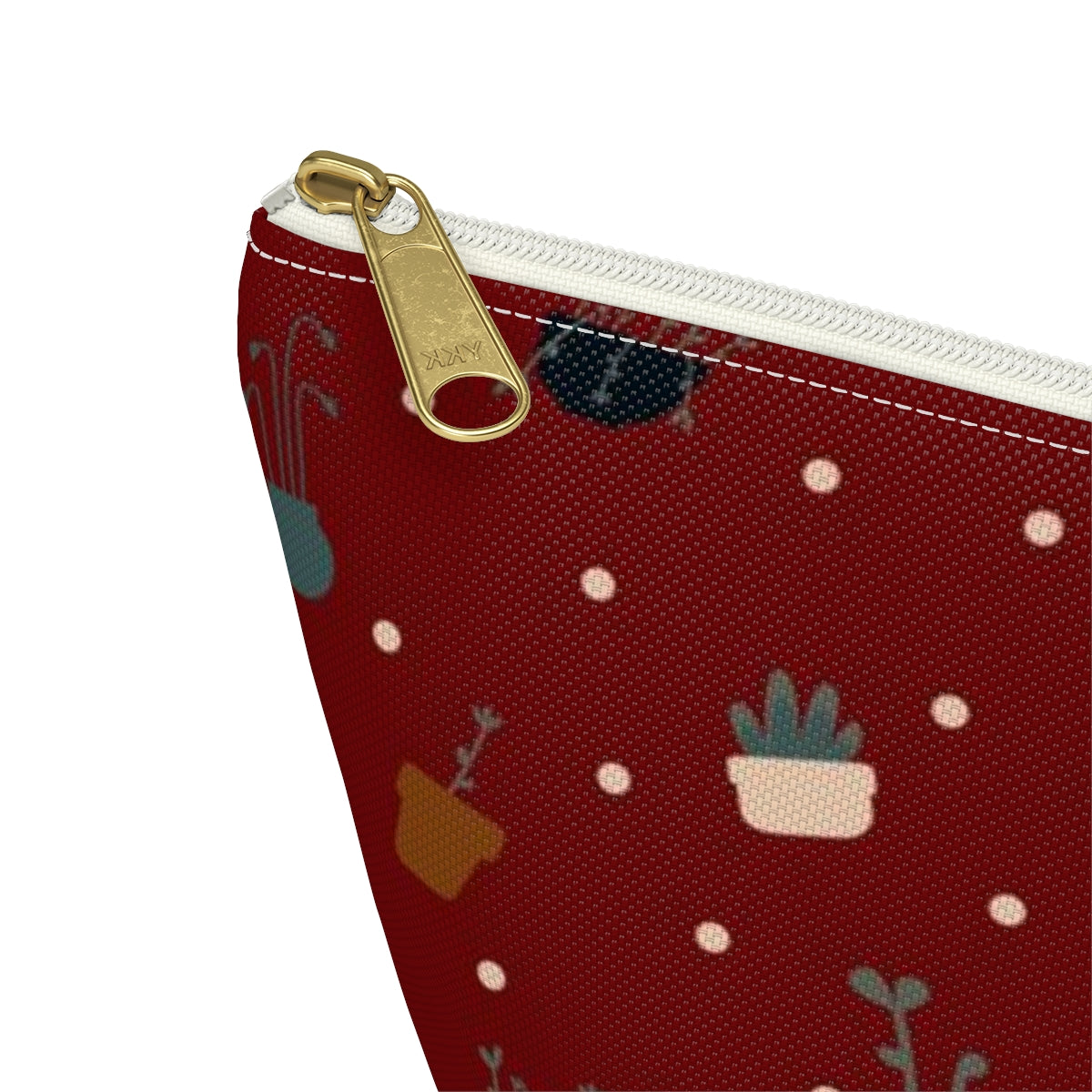 Big Bottom Zipper Pouch - Potted Plants in Red