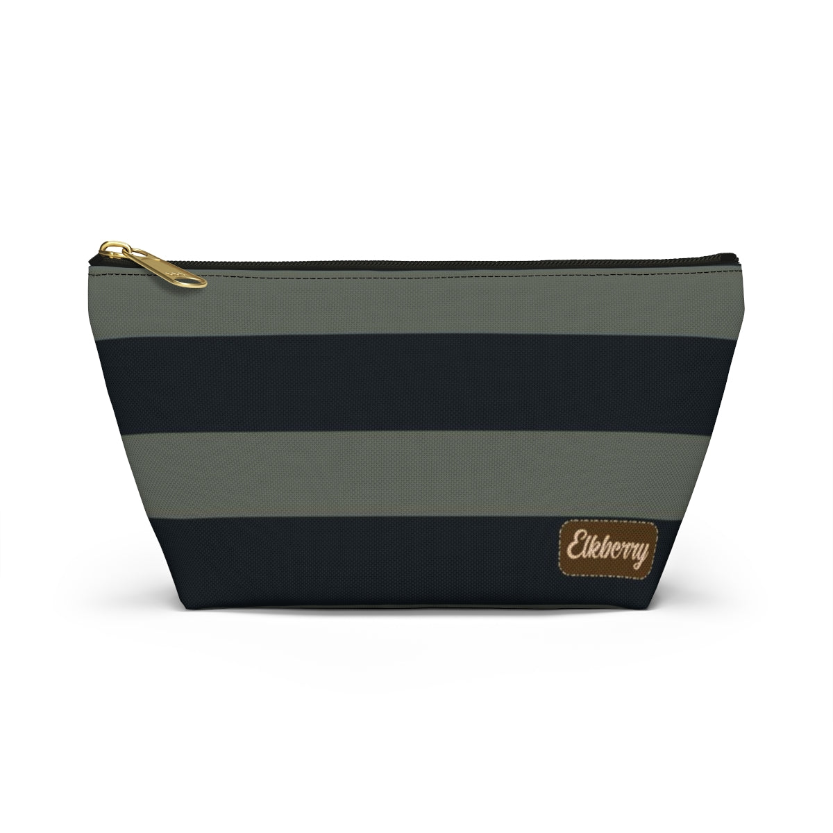 Big Bottom Zipper Pouch - Sage/Navy Stripes