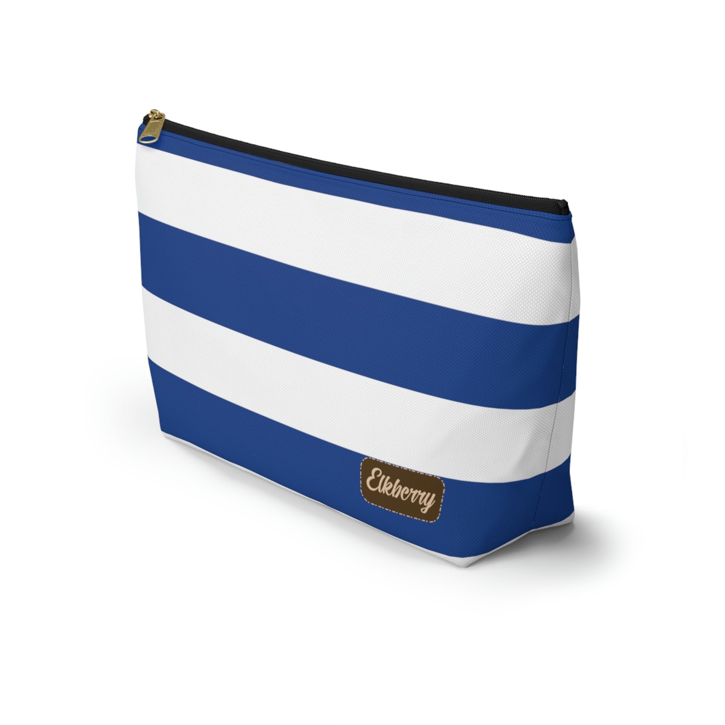 Big Bottom Zipper Pouch - True Blue/White Stripes