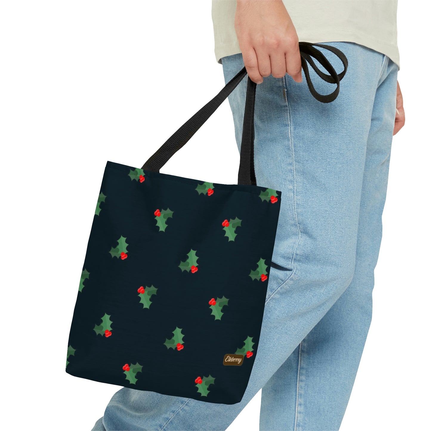 Lightweight Tote Bag - Holly Berries & Leaves on Navy