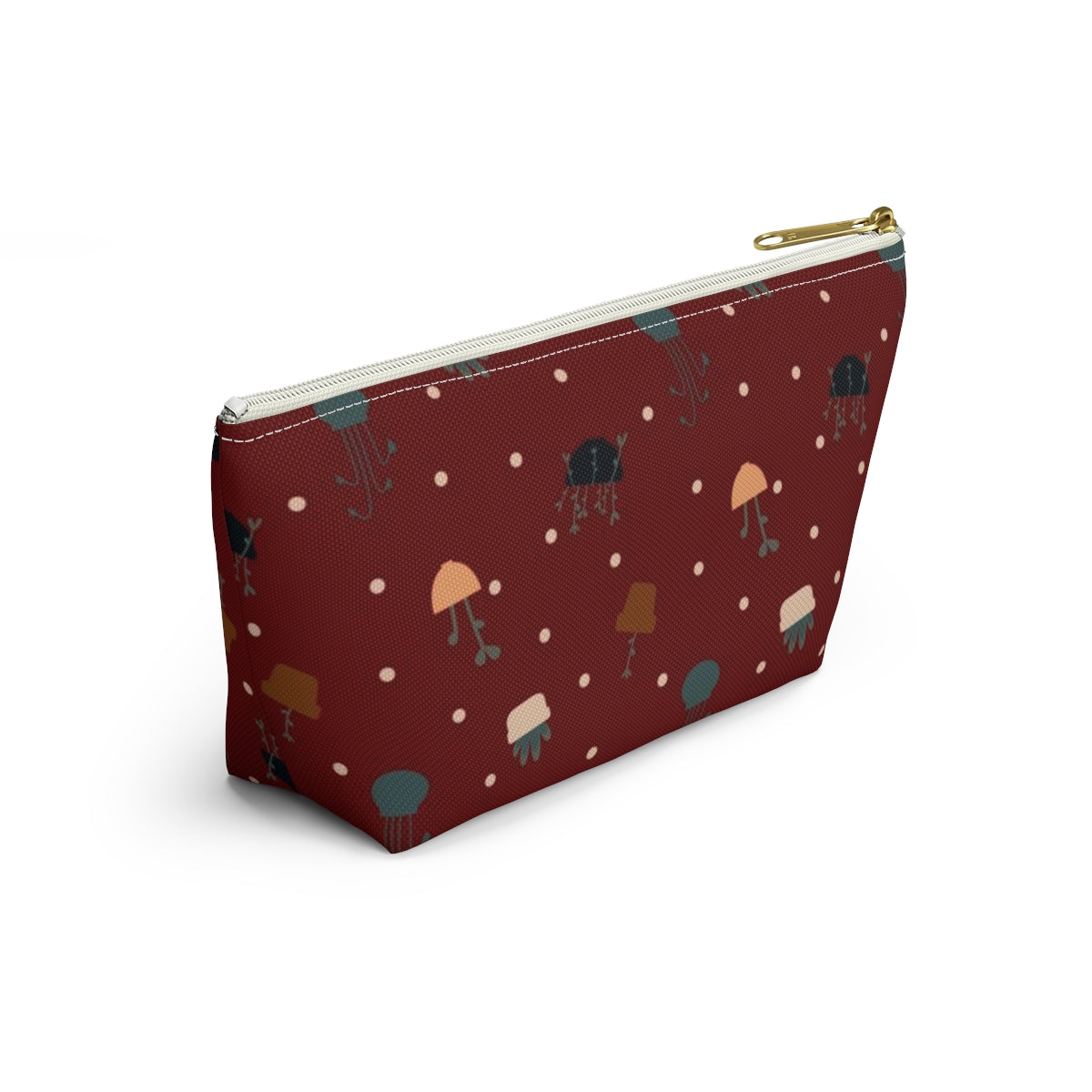 Big Bottom Zipper Pouch - Potted Plants in Red
