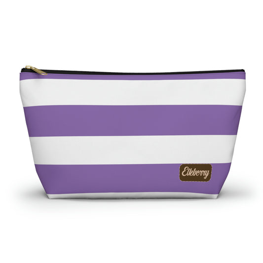 Big Bottom Zipper Pouch - Lilac/White Stripes