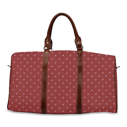 Pink Hearts on Red Waterproof Travel Bag (Large)