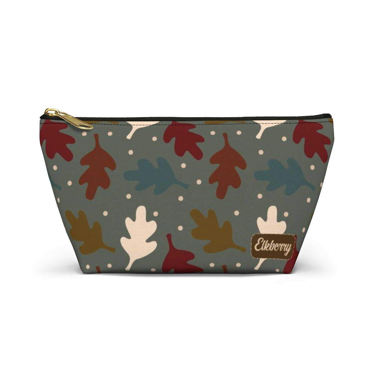 Big Bottom Zipper Pouch - Fall Leaves on Sage