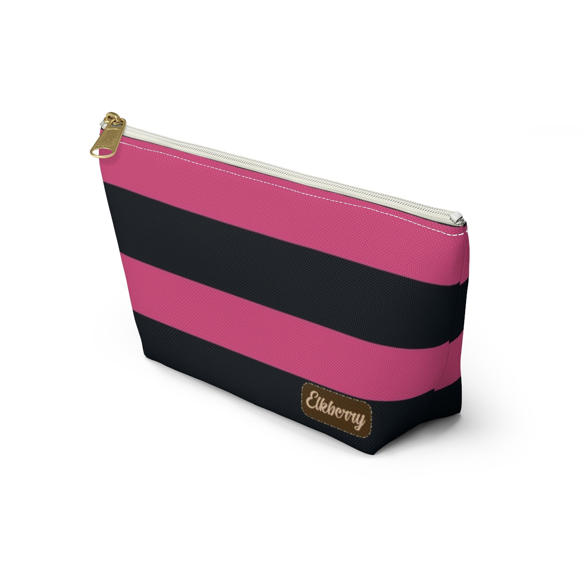 Big Bottom Zipper Pouch - Hot Pink/Navy Stripes