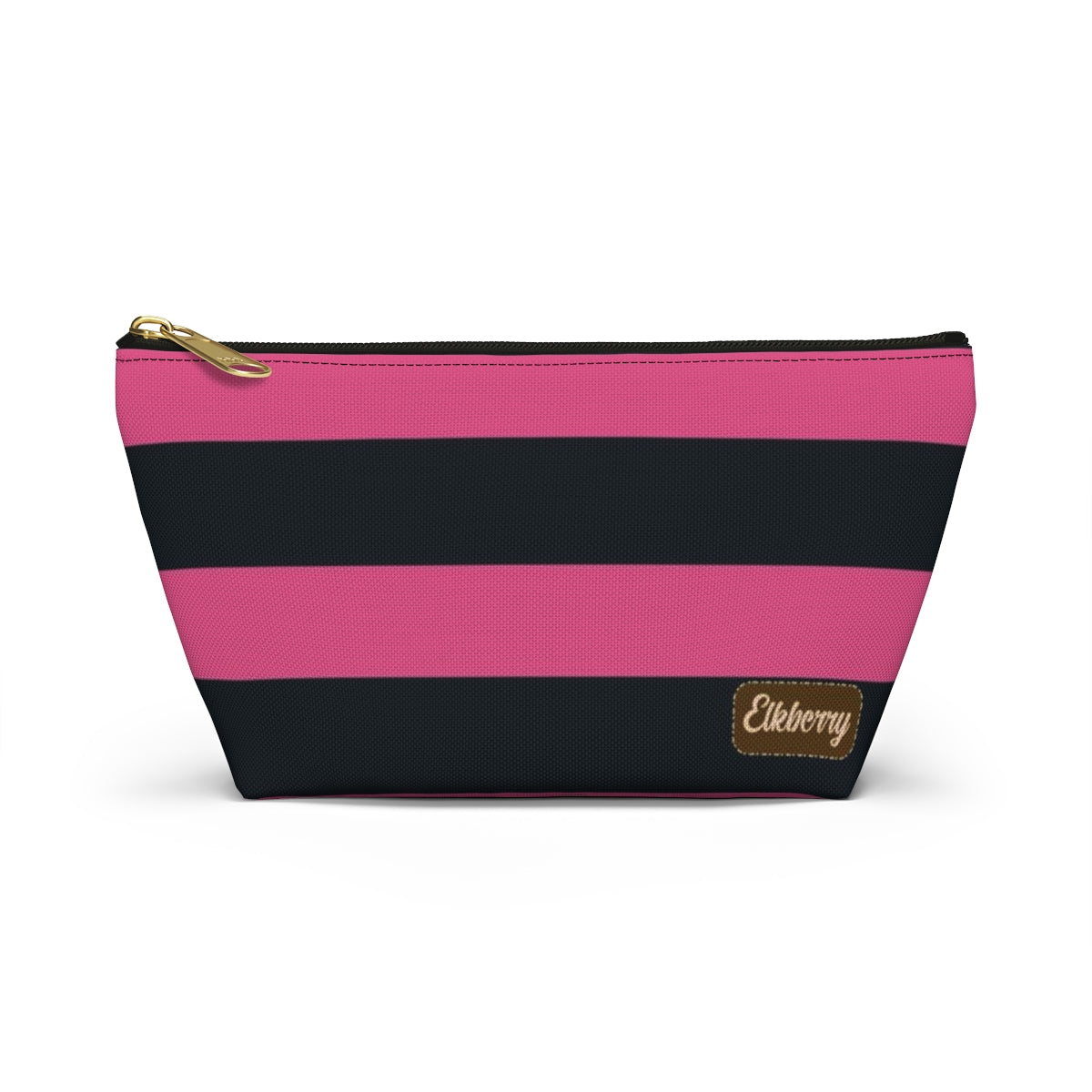 Big Bottom Zipper Pouch - Hot Pink/Navy Stripes