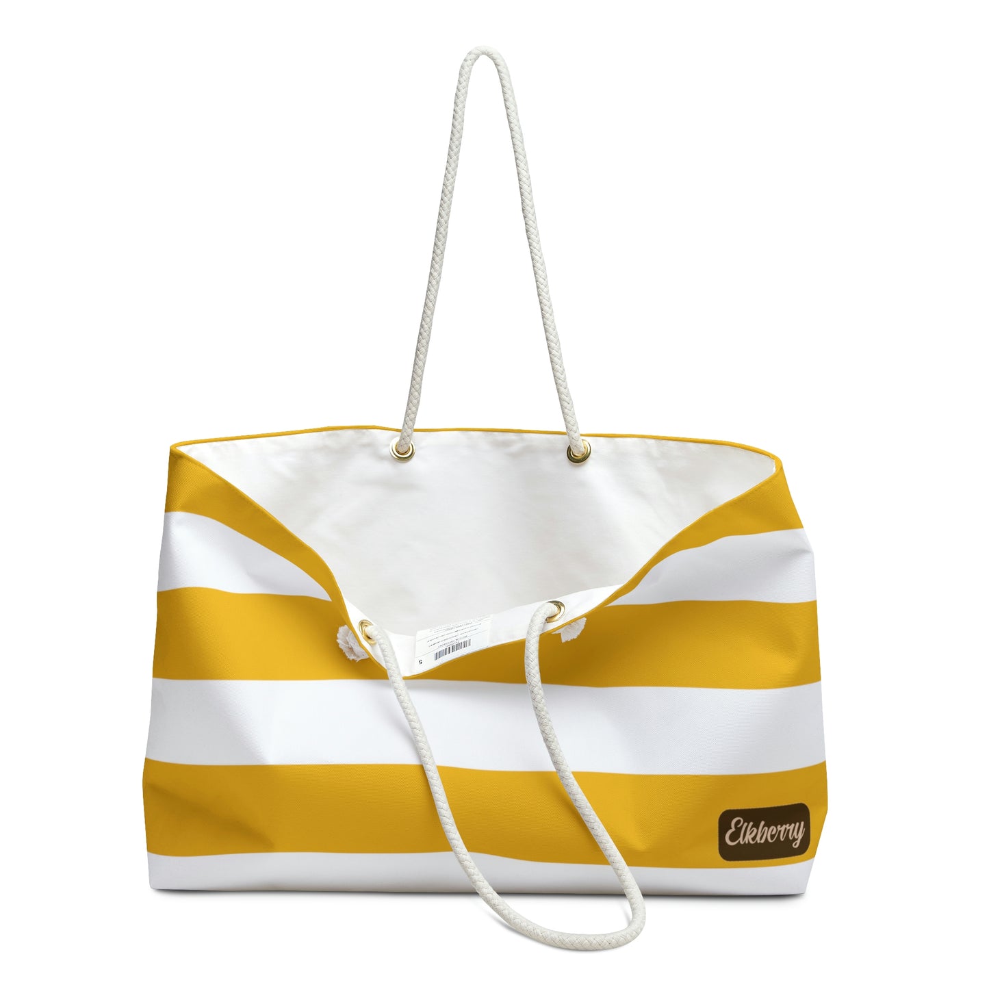 Weekender Tote Bag - Lemon Yellow/White Stripes