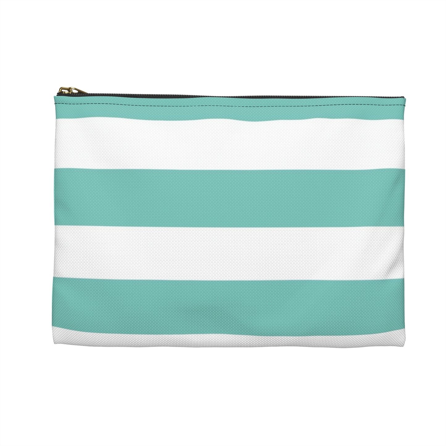 Flat Zipper Pouch - Aqua/White Stripes