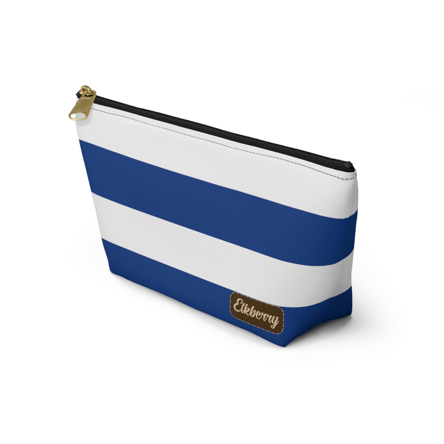 Big Bottom Zipper Pouch - True Blue/White Stripes