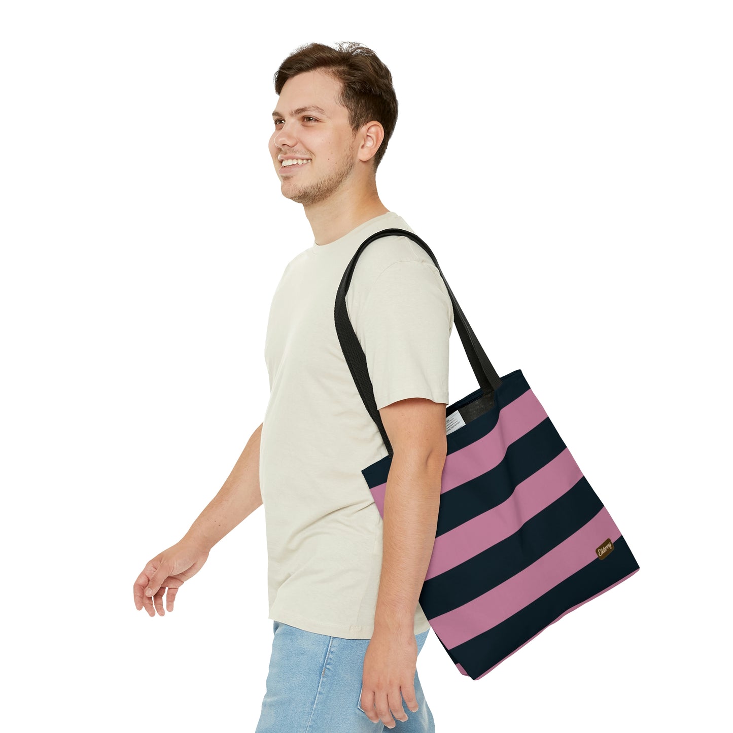Lightweight Tote Bag - Dusty Rose Pink/Navy Stripes