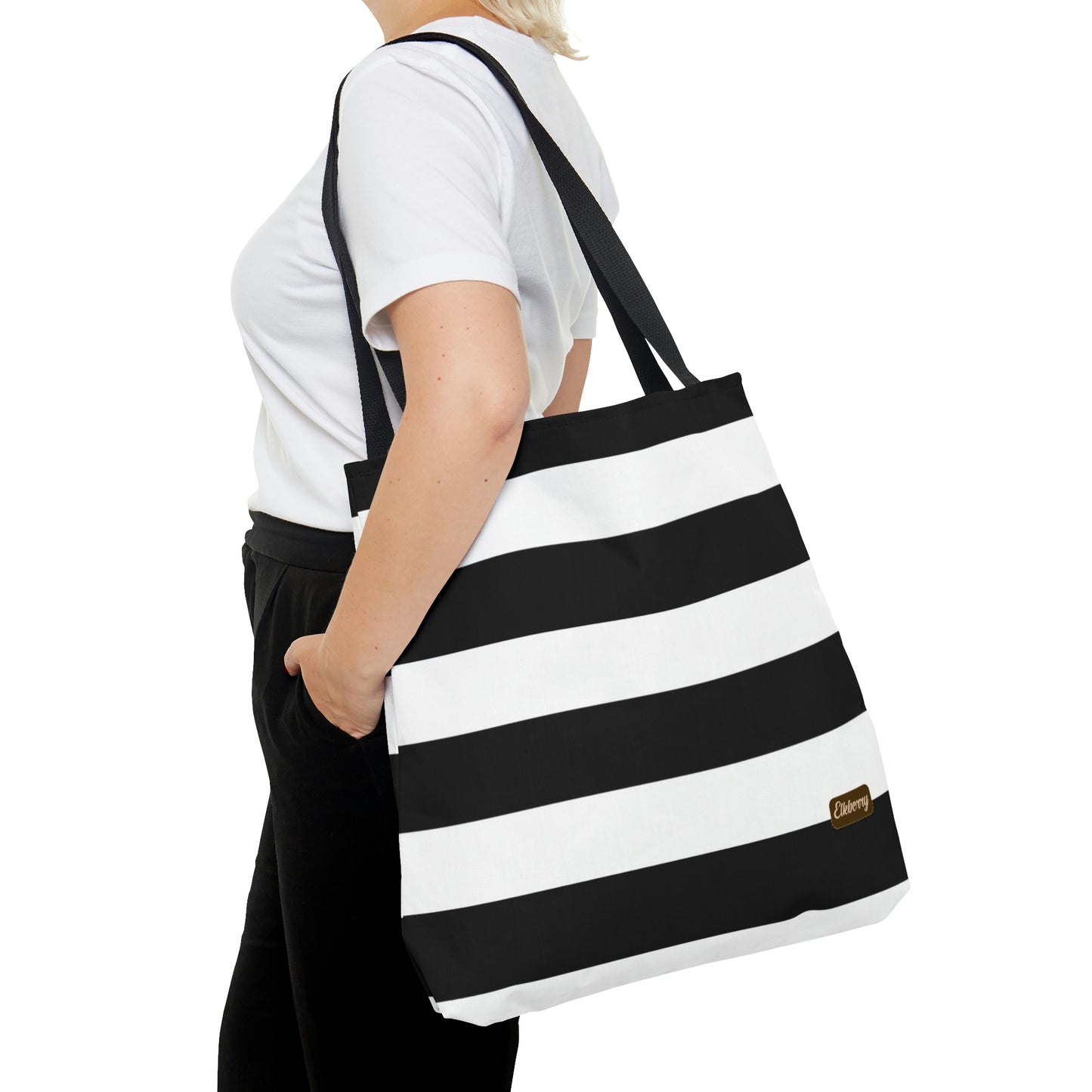 Lightweight Tote Bag - Black/White Stripes